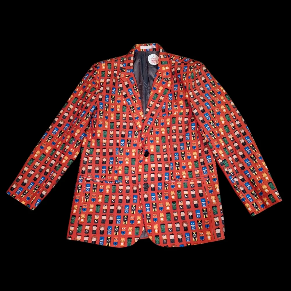 Marvel Mini Mates All Over Print Red Suit Blazer  Men Size Medium - Picture 3 of 16